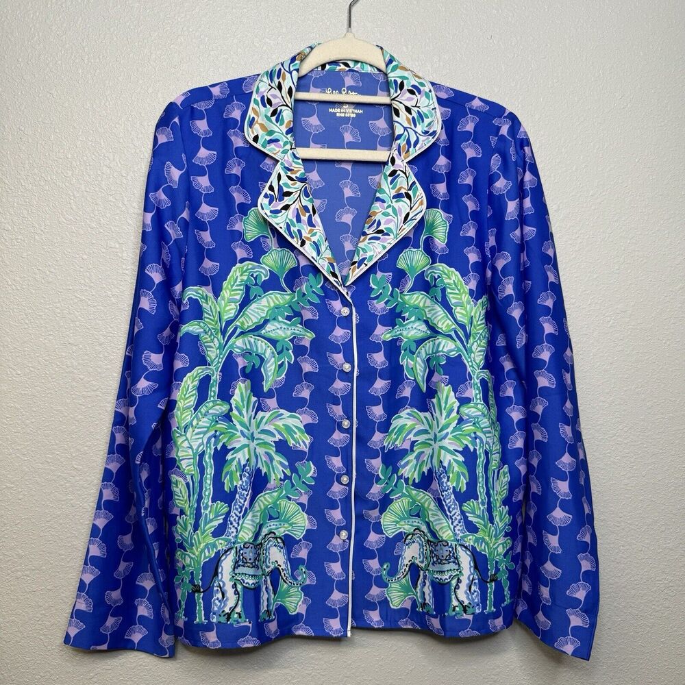 Lilly Pulitzer PJ WOVEN TOP Blue Grotto Fan Favorite Engineered Small